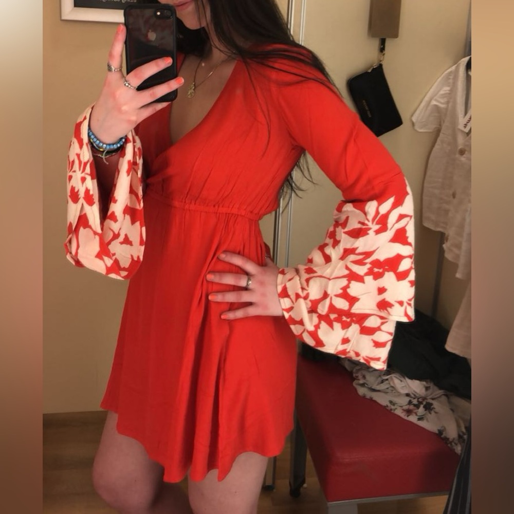 Billabong Orange Floral Long Sleeve Dress